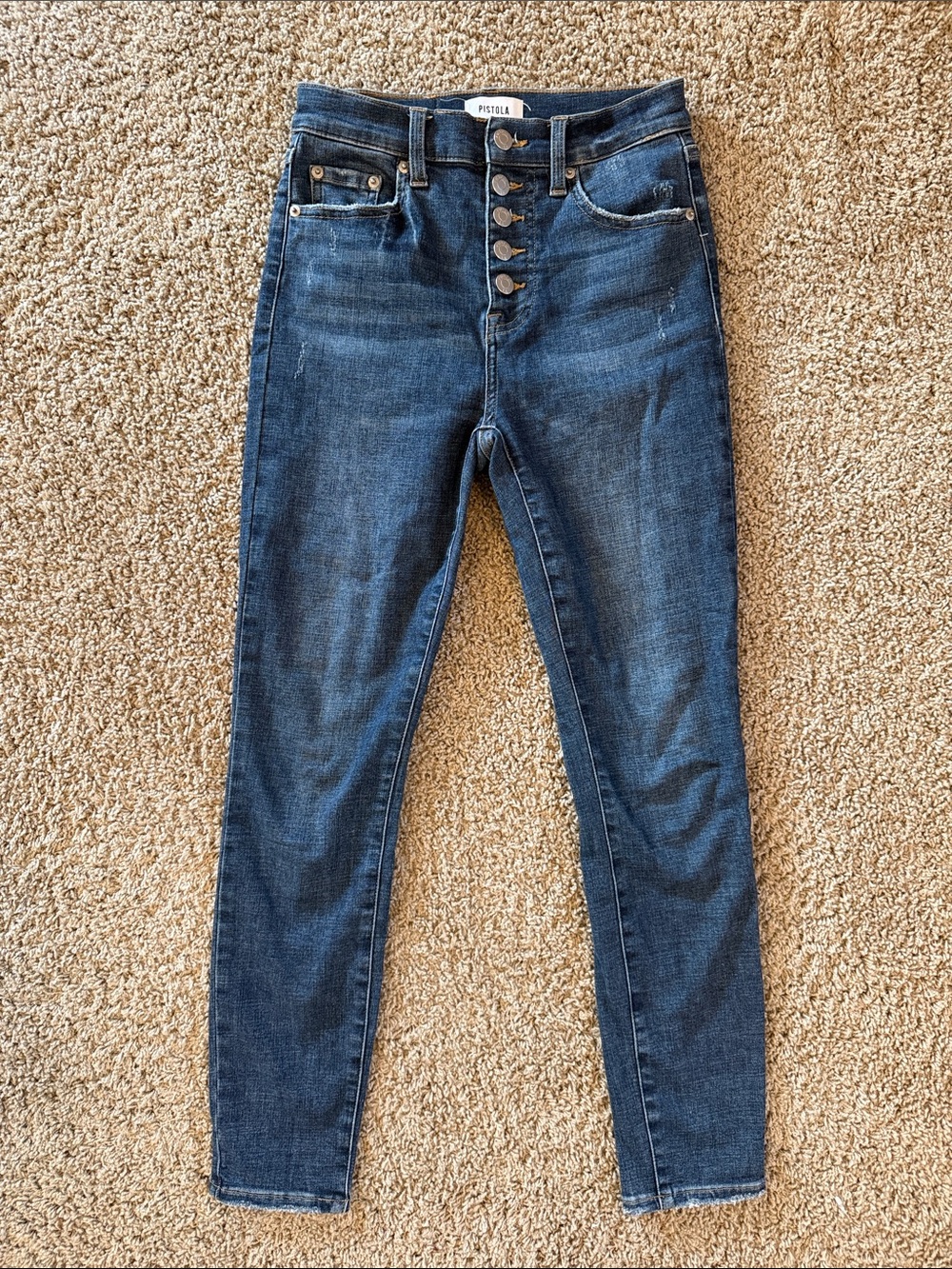pistola High-Rise Exposed Button-Fly Skinny Jeans - Medium Blue